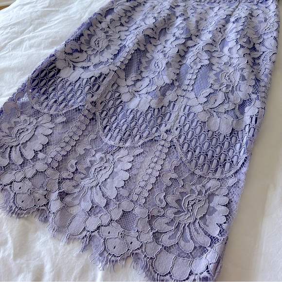 Lavender Laced Knee Length Puffed Sleeves Cocktail Dress - Picture 5 of 7